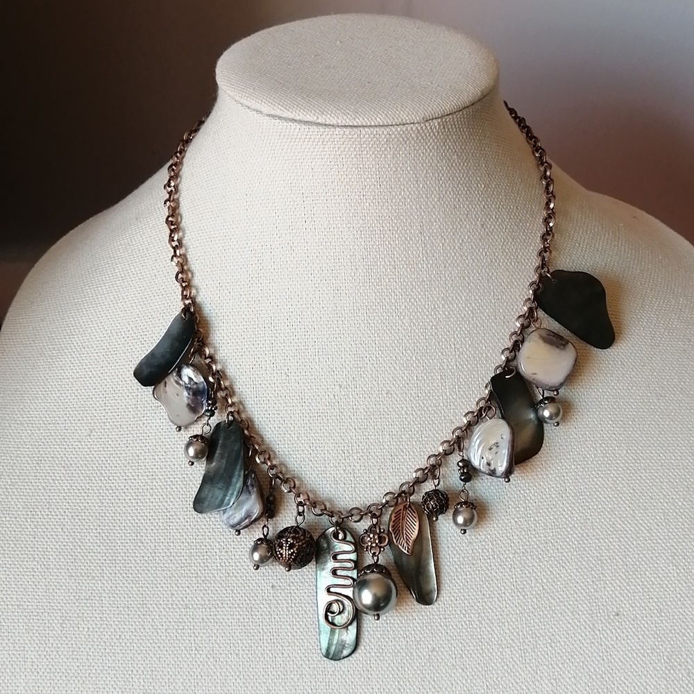 Lia Sophia Abalone Freshwater Pearl Coppertone Statement Necklace